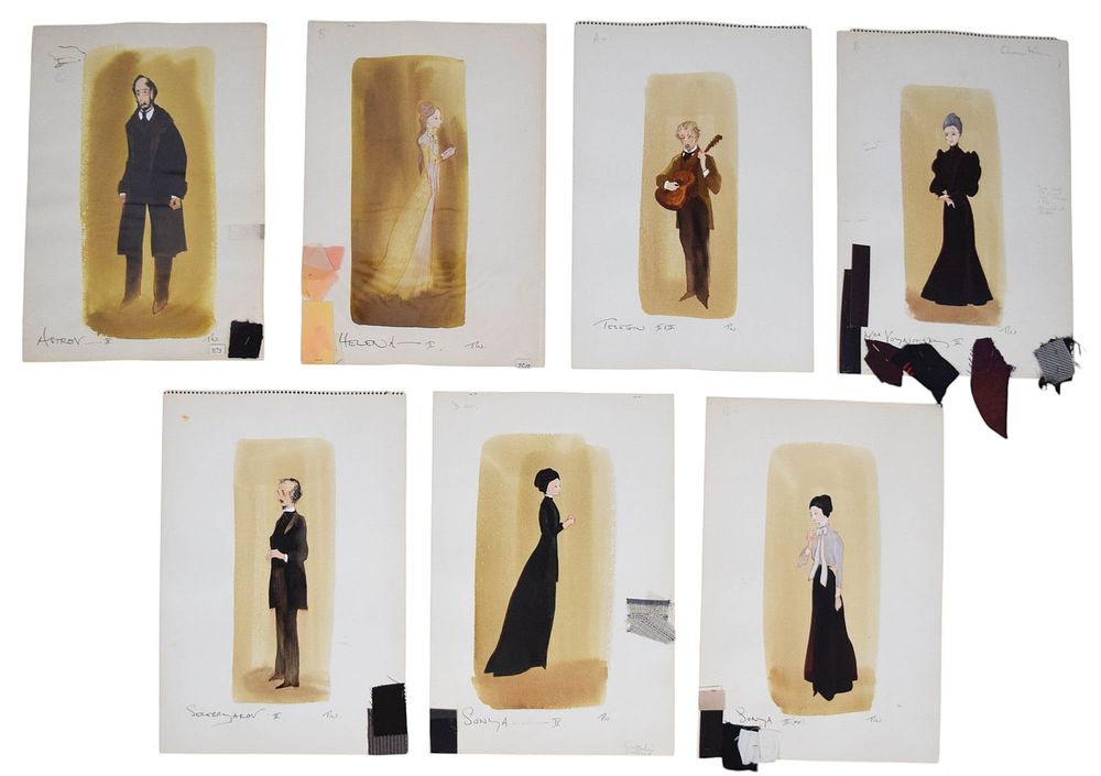 Lot 164: Uncle Vanya 7 Pieces Costume Design Artwork