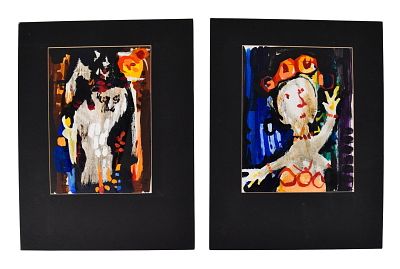 Tony Walton 2 Acrylic on Paper Portraits. Tony Walton (British, 1934-2022). 2 acrylic abstracts 