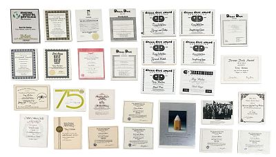 25+ Award & Nomination Certificates. Group of 25+ award and nomination certificates. All mounted 