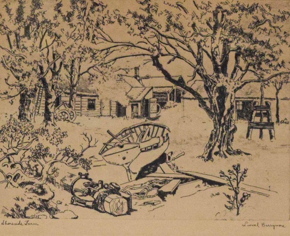 Lot 887: Lionel Barrymore Etching Shoreside Farm