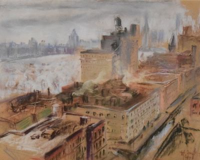 Pastel Drawing Cityscape. Pastel drawing, cityscape. Signed illegibly (H Angle?) and dated 40 