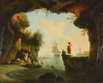 After Claude-Joseph Vernet Oil on Panel Bathers. Ellis Carrera, after Claude-Joseph Vernet 