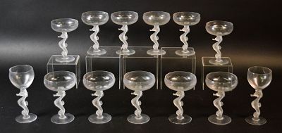 13 Pieces Bayel Crystal Sea Horse Stemware. Set of 13 pieces Bayel French crystal stemware. 11 