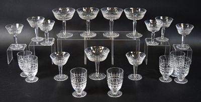 19 Waterford Glenmore Champagnes, Juice, Cocktail. 19 pieces Waterford crystal stemware in the 