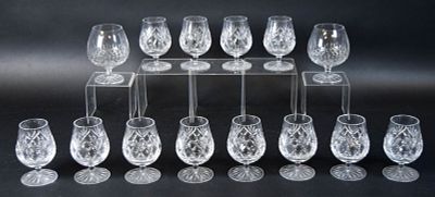 14 Pieces Crystal Stemware Waterford & Galway. 12 Waterford Monaghan pattern brandy glasses 