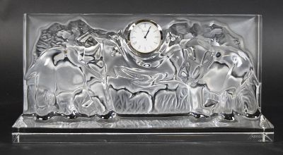 Baccarat Crystal Elephant Clock. Baccarat French crystal desk / mantel clock with elephant 