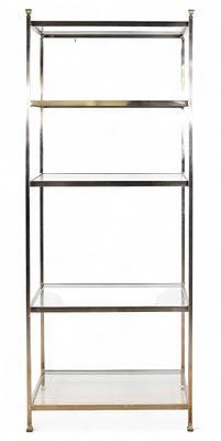 Maison Jansen Style Etagere. Maison Jansen Style etagere. Steel and brass with glass shelves. 