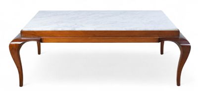 Marble Top Coffee / Cocktail Table. Marble top coffee or cocktail table. Unsigned. 51 5/8"L x 30 