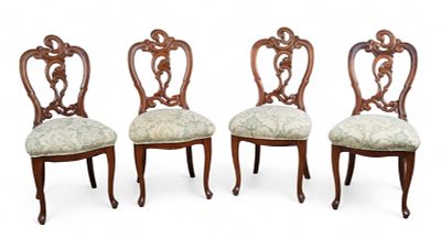 4 Continental Side Chairs. 4 Continental side chairs with green floral upholstery. Cracks, rubs 