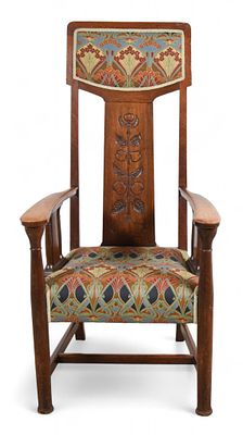 English Arts And Crafts Tall Back Arm Chair. English Arts and Crafts tall back arm chair. Splat 