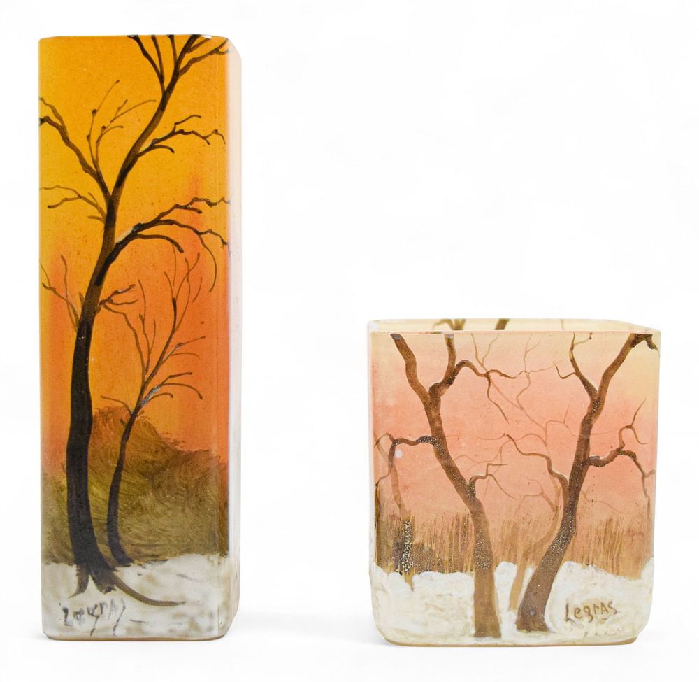 Lot 164: 2 Legras Enameled Vases Winter Landscapes