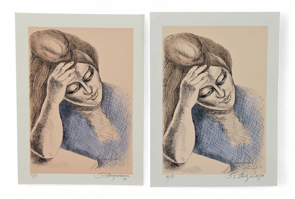 Lot 192: 2 Raul Anguiano Lithographs Pensativa
