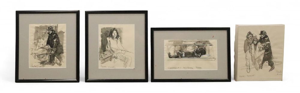 Lot 193: 4 Signed Beutel Ink Wash & Pencil Drawings