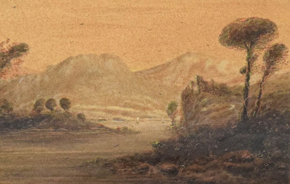 Lot 201: John Smart Watercolor Landscape in Bone Frame