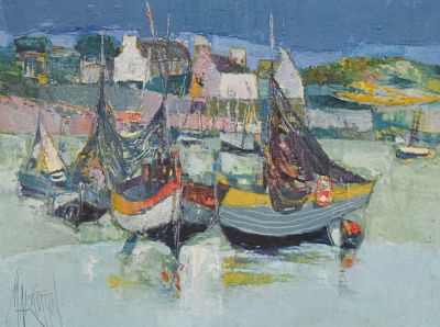 Rene Margotton Oil on Canvas Bretagne. Rene Margotton (French, 1915-2009). Oil on canvas, boats 