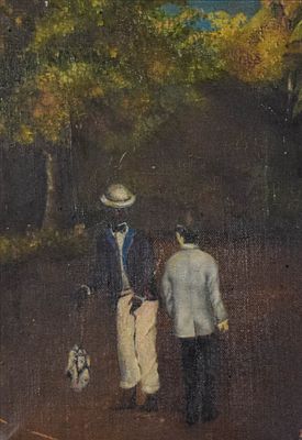 Oil on Canvas Two Men. Black Americana oil on canvas, two men. Unsigned, with wax seal with AG 