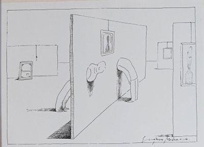 Eugene Mihaesco Pen & Ink Drawing Museum. Eugene Mihaesco (Eugen Mihaescu) (Romanian, 1937-). 