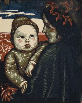 Allen Lewis Woodcut Mother & Child. Allen Lewis (American, 1873-1957). Woodcut, Mother and 
