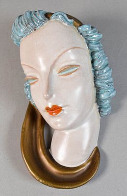 Goldscheider Pottery Wall Mask. Goldscheider pottery wall mask sculpture. Marked Goldscheider 