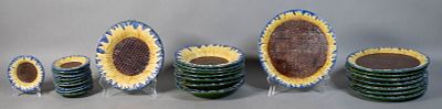 26 Pieces Majolica Sunflower Dinnerware. 26 pieces Majolica dinnerware. Sunflower pattern, after 