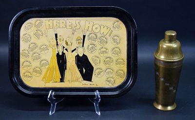 2 Pieces Barware Dial-a-Drink & Tray. 2 piece vintage barware lot. Brass and silverplate 