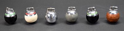 6 Ronson Rondelight Ball Lighters. 6 art deco Ronson Rondelight ball table lighters. 5 chrome / 