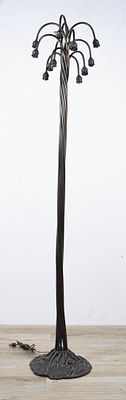 Tiffany Style Lily Floor Lamp. Tiffany style Lily 12 light bronze floor lamp. Spurious Tiffany 