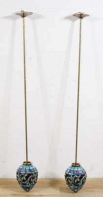 Pair Urban Archeology Tiffany Style Pendant Lights. Pair of Urban Archeology pendant lights. 