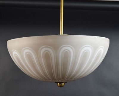 Art Deco Brass & Glass Pendant Light. Art deco brass and glass pendant hanging light fixture. 