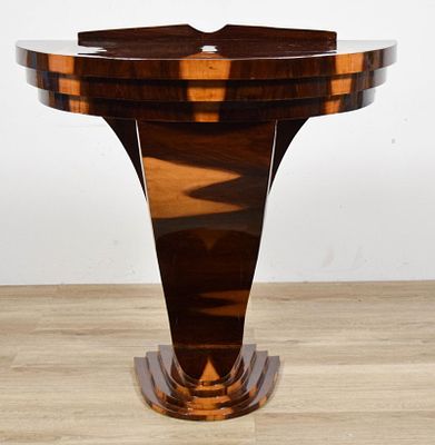 Art Deco Demilune Console Table. Art deco demilune console table. Unsigned. 33"H x 34 1/2"W x 