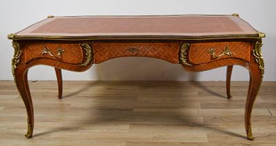 Louis XV Style Bureau Plat. Louis XV style bureau plat French desk with leather top and gilt 