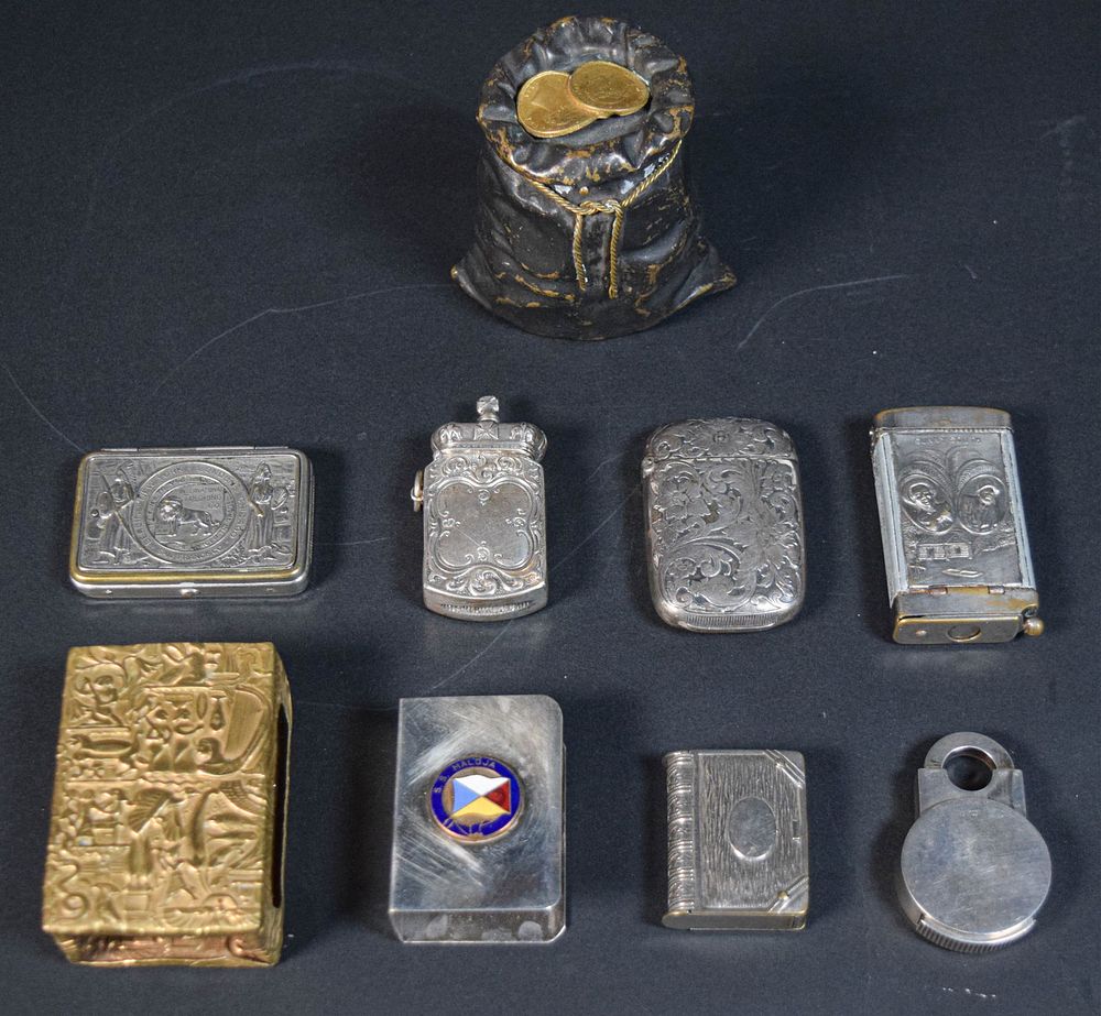 Lot 203: 9 Match Holders & Match Safes