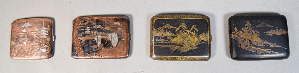 Lot 206: 4 Japanese Cigarette Cases 2 Silver