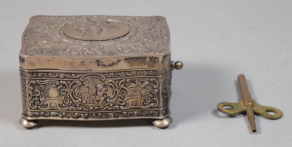 Lot 210: German Sterling Silver Singing Bird Box