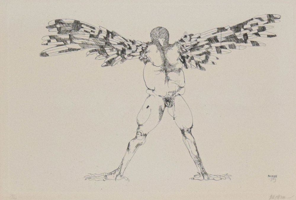 Lot 253: Leonard Baskin Etching Birdman With Spread Wings
