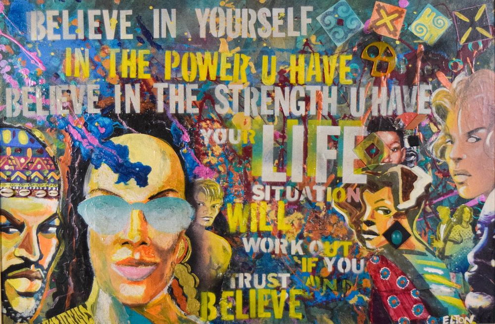Lot 258: Elton Tucker Mixed Media on Canvas Believe