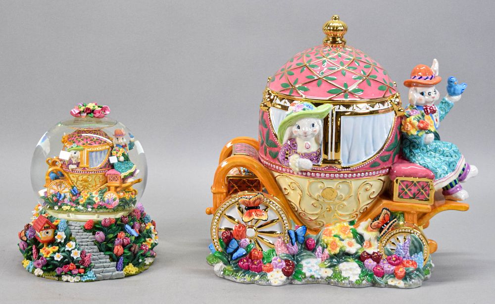 Lot 273: 2 Radko Dapper Hare Glitter Globe & Cookie Jar