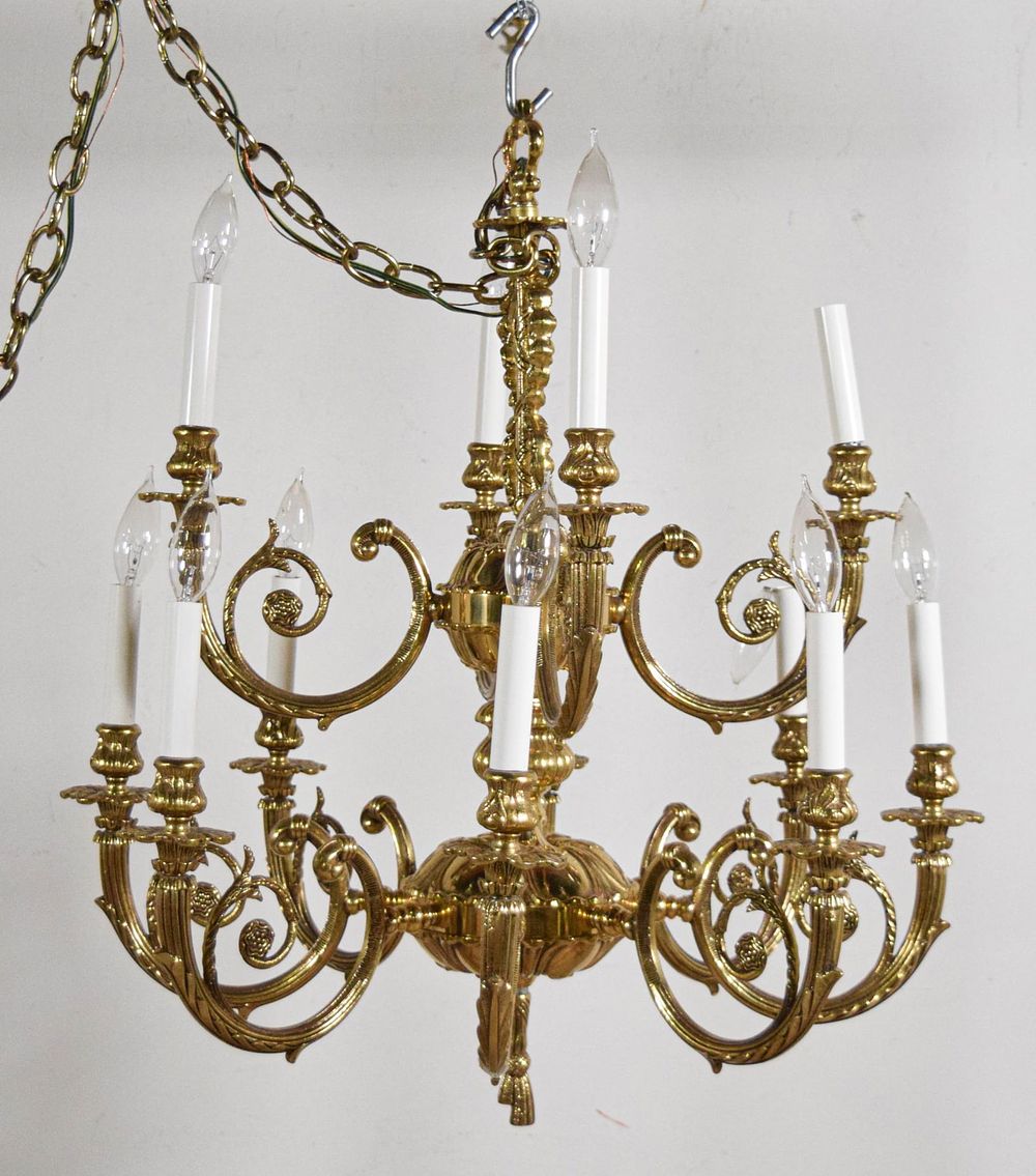 Lot 289: 12 Light Brass Chandelier