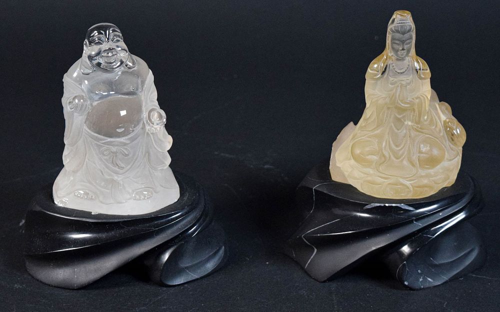 Lot 296: 2 Rock Crystal Figures Buddha & Guanyin