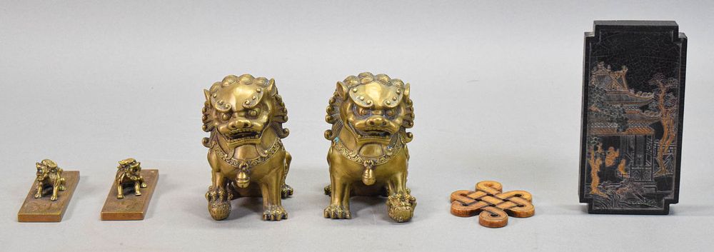 Lot 298: 6 Chinese Decorative Items Foo Dogs, Ink Stick