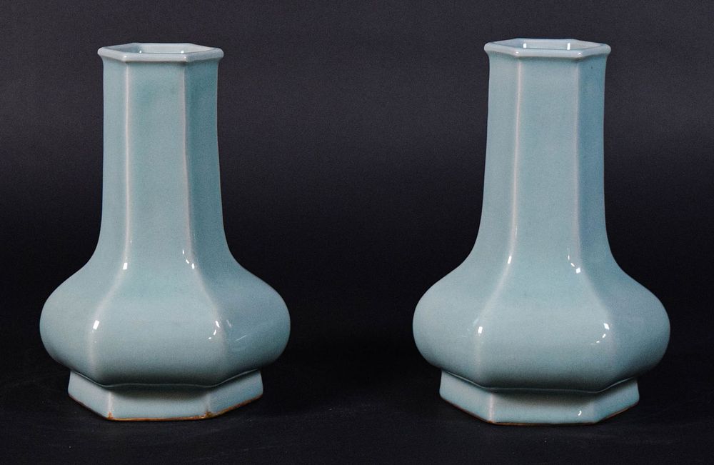 Lot 302: Pair of Celadon Porcelain Vases