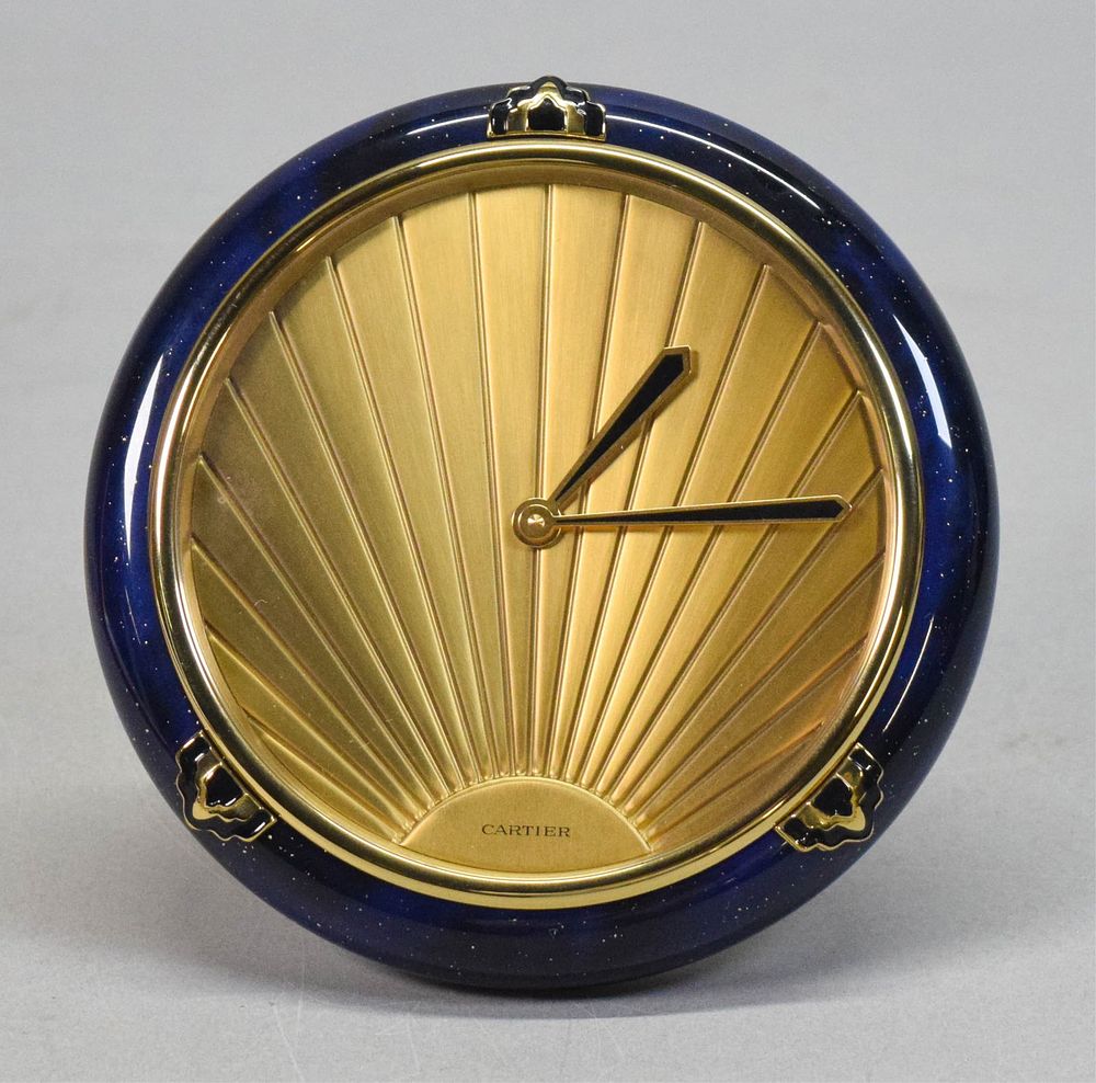 Lot 325: Cartier Enamel & Brass Art Deco Desk Clock
