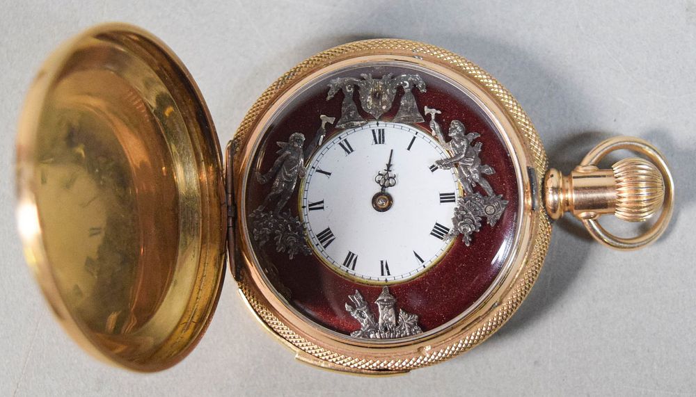 Lot 340: 14k Gold Repeater Erotic Pocket Watch