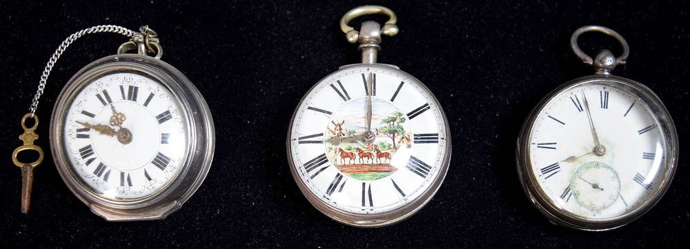 Lot 344: 3 English Sterling Pocket Watches