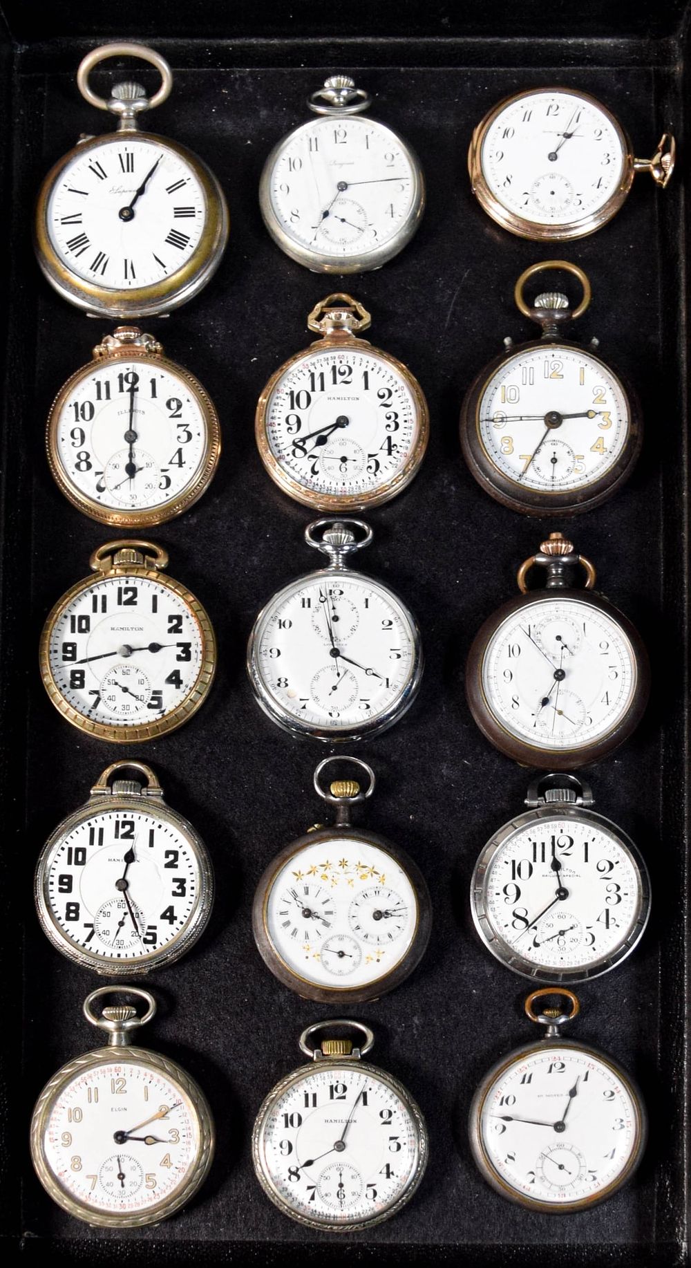 Lot 357: 15 Pocket Watches Longines, Hamilton, Illinois