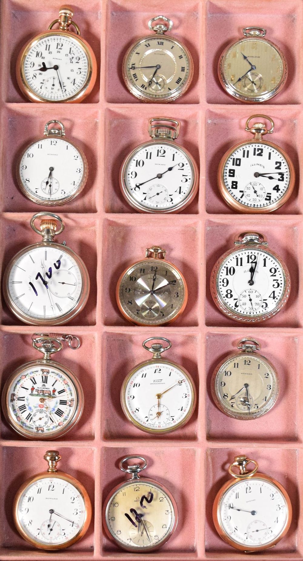 Lot 359: 15 Pocket Watches Howard, Hamilton, Bucherer