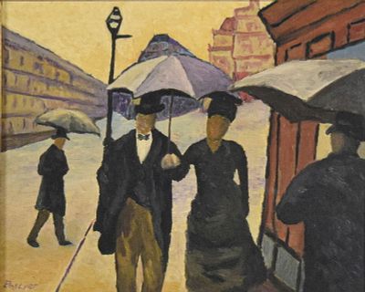 After Gustave Caillebotte Oil on Board Rainy Day. After Gustave Caillebotte (French, 1848-1894). 