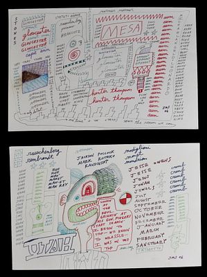 2 Jon Sarkin Mixed Media Drawings on Paper. Jon Sarkin (American, 1953-2024). 2 mixed media 