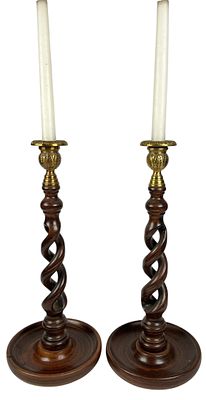 Pair of Carved Oak Barley Twist Candlesticks. Pair of carved oak barley twist candlesticks 15 