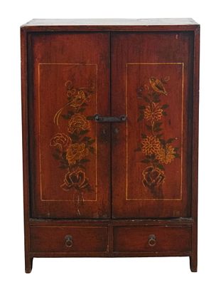 Chinese Painted Cabinet. Chinese painted cabinet. 2 doors above 2 drawers. Bird and flower 